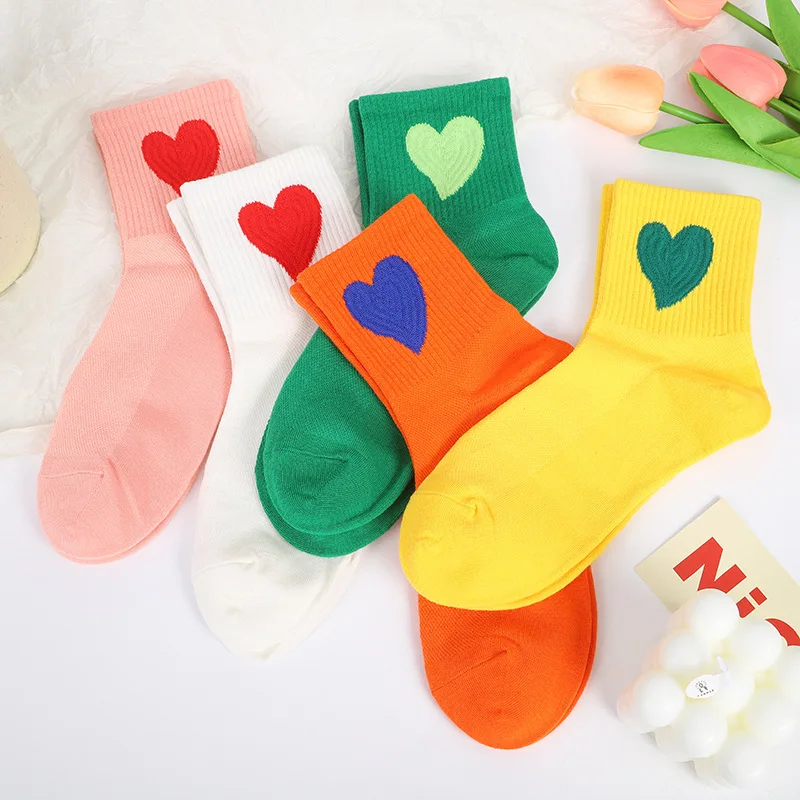 Women Socks Female Summer Thin Love Heart Embroidery Print Solid Color Cotton Mesh  Leisure Sports Socks For Girls Gift