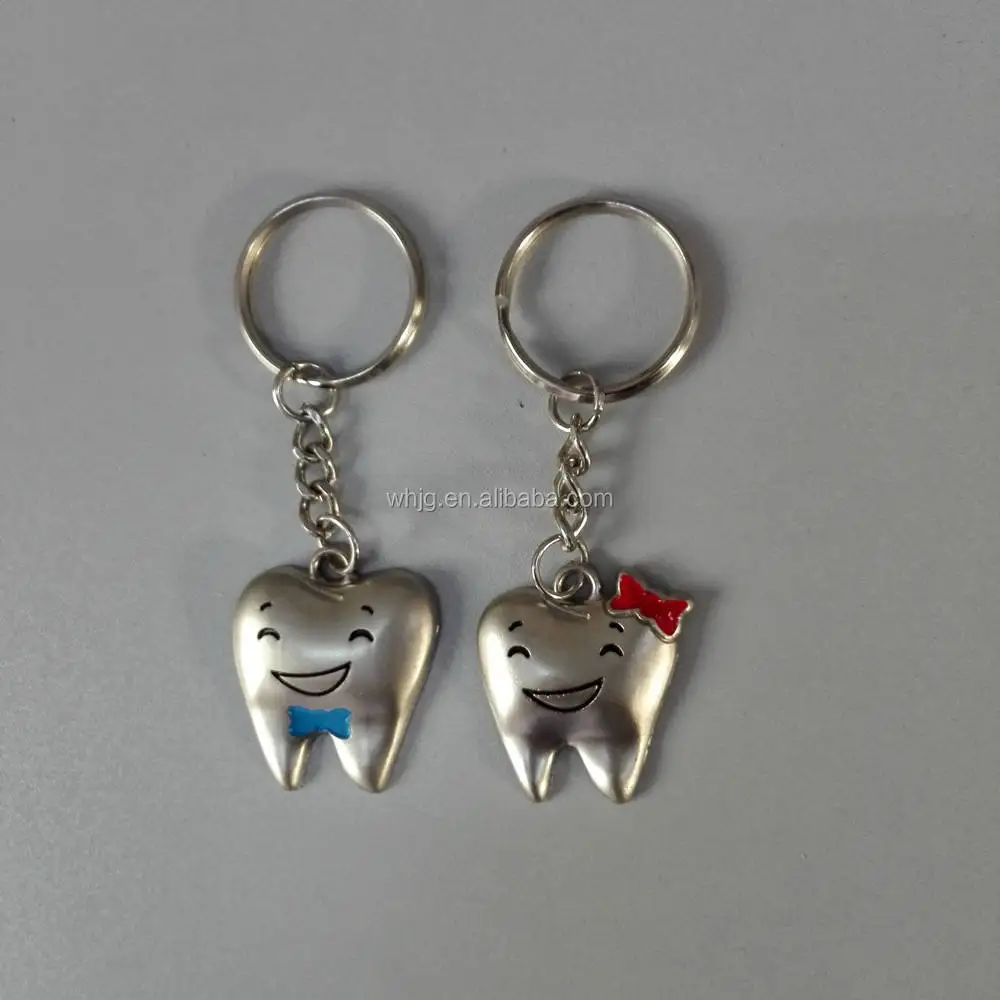 Wholesale 50 Pairs Cartoon Teeth Keychain Dentist Decoration Stainless Steel Tooth Lover Key Chains Dental Clinic Gifts