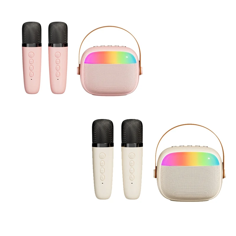 آلة كاريوكي للأطفال، مكبر صوت بلوتوث محمول مع 2 ميكروفونات لاسلكية