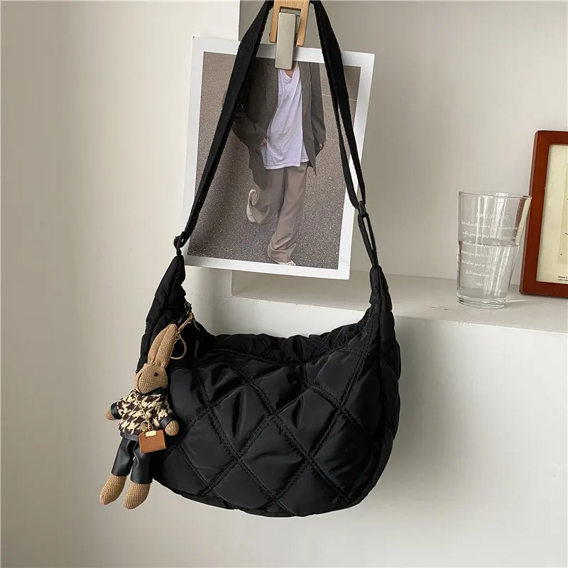 Rhombus Embroidery Line Large Capacity Large Bag Women Oxford  Fashion Shoulder Cross-body Packet Solid Color Dumpling Package