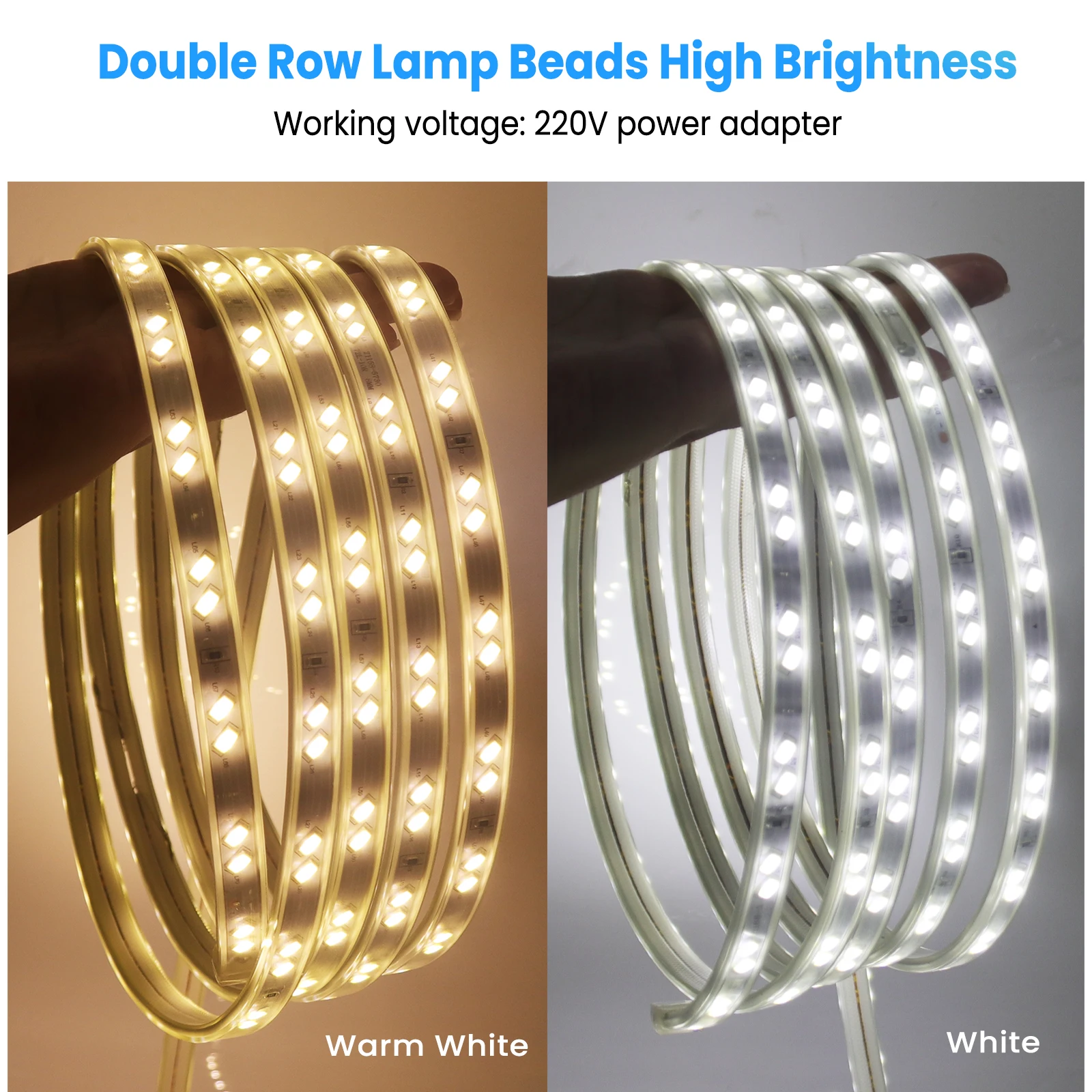 220V LED Strip Light Double Row 5730 68LEDs/m High Brightness Flexible LED Tape waterproof LED Ribbon Light with EU Plug Decor