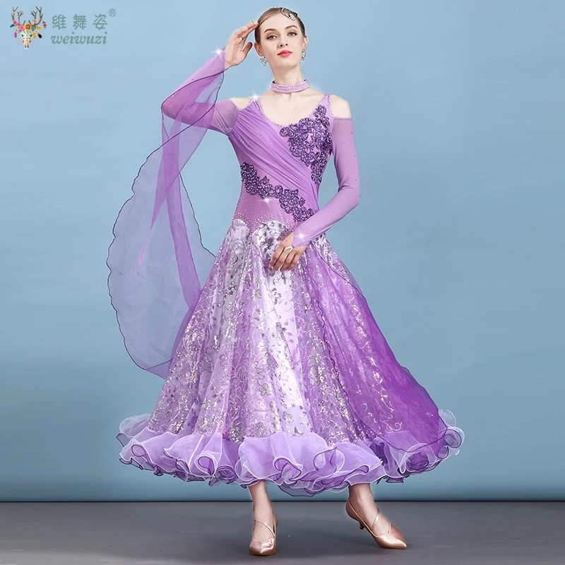 

New National Standard Dance Competition Costume Sparkling Diamond Floral Dress Ballroom Waltz Jazz Modern Dancing Stage Outfits