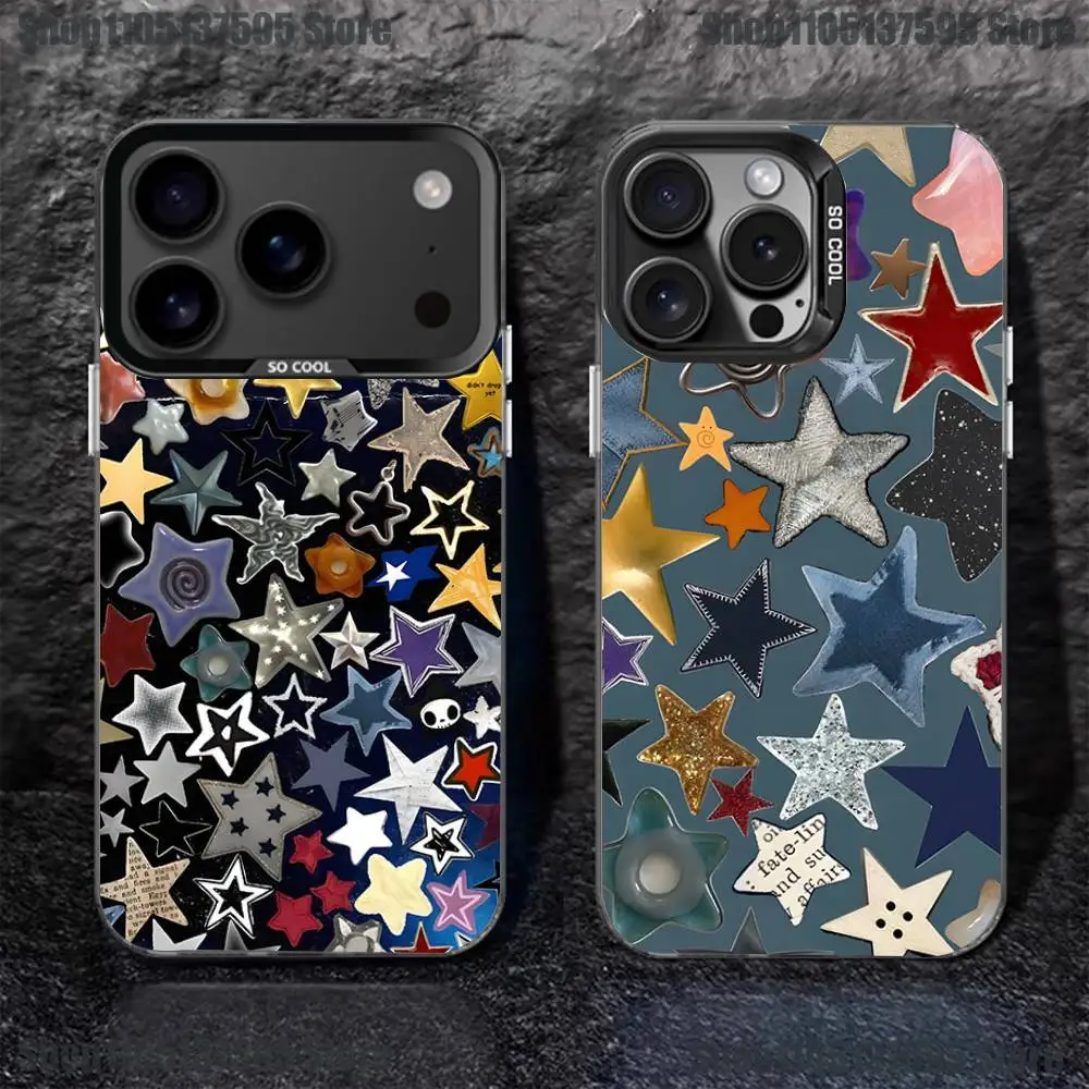 

Colorful Star Phone Case For iPhone 17,16,15,14,13,12,11,Pro,XS,Max,Plus,Mini,SE4,E Black Matte Shockproof Cover