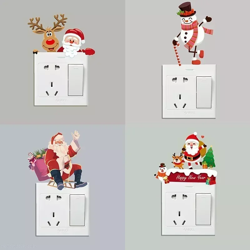 1PCS New Year Christmas Wall Stickers Holiday Switch Stickers Xmas Wall Switch Decorative Removable Wall Stickers Decoration