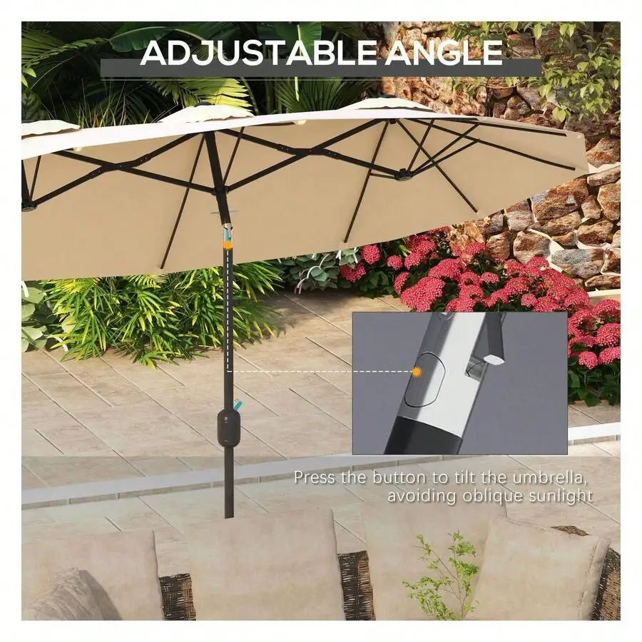 

9.5ft Outdoor Patio Umbrella With Tilt And Crank 3+12 Ribs Double Sided