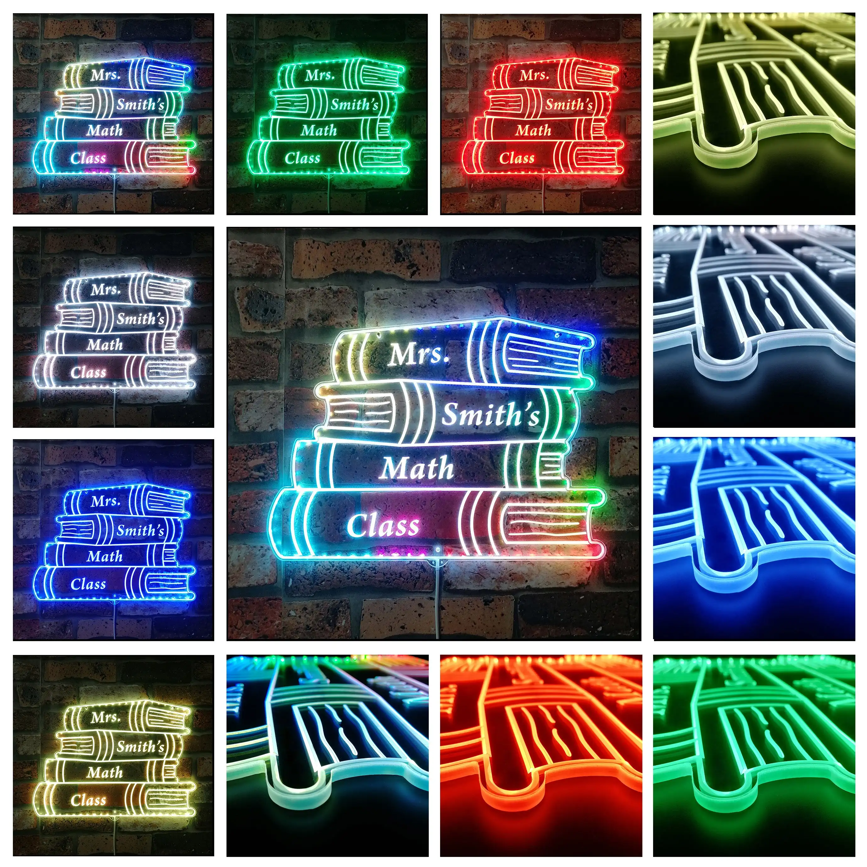 Personalized Subject Teacher Classroom Books RGB Dynamic Glam LED Sign st06-fnd-p0079-tm