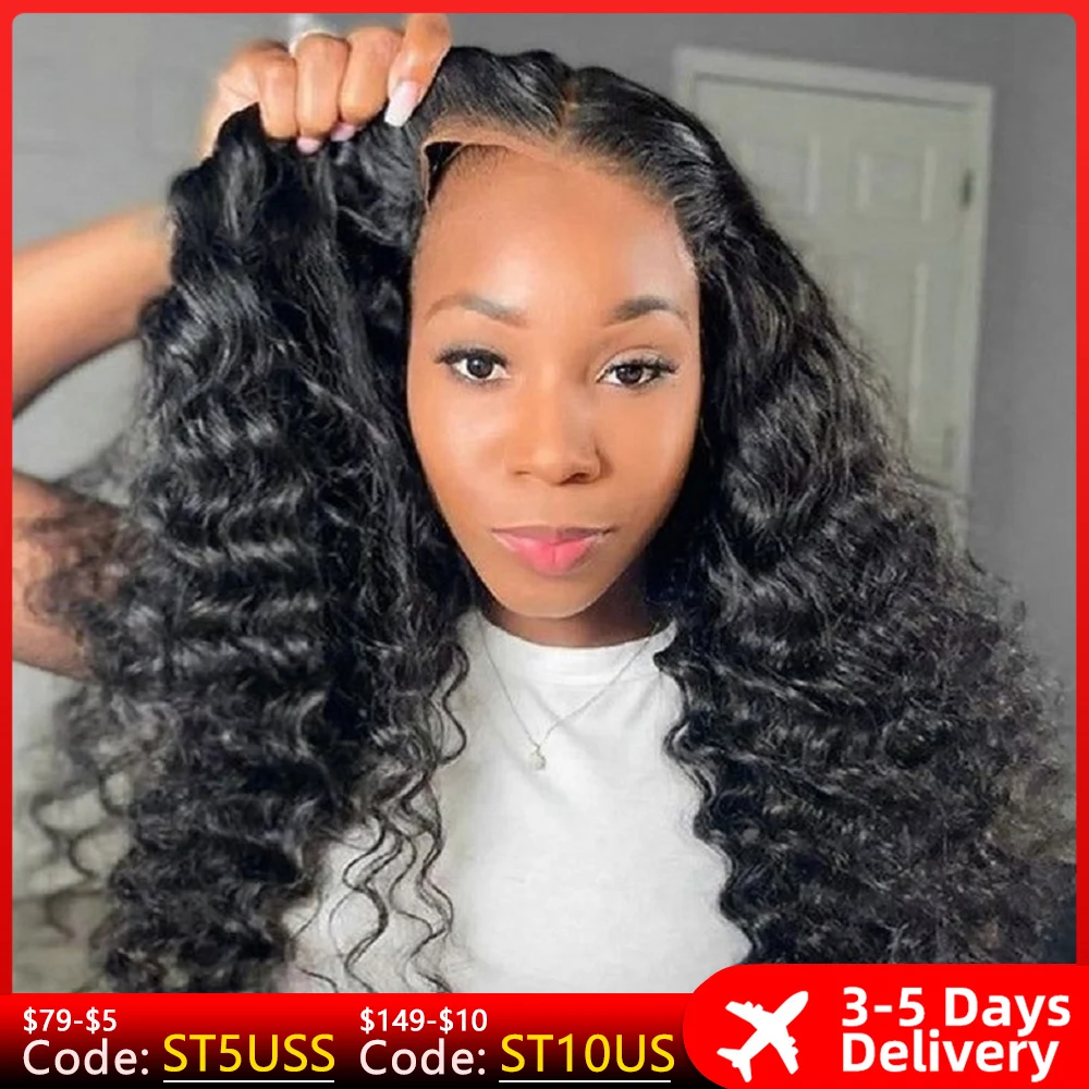 30Inch Deep Wave Frontal Wig Transparent 13x4 13x6 HD Lace Frontal Human Hair Wigs Curly Human Hair Lace Frontal Wigs For Women