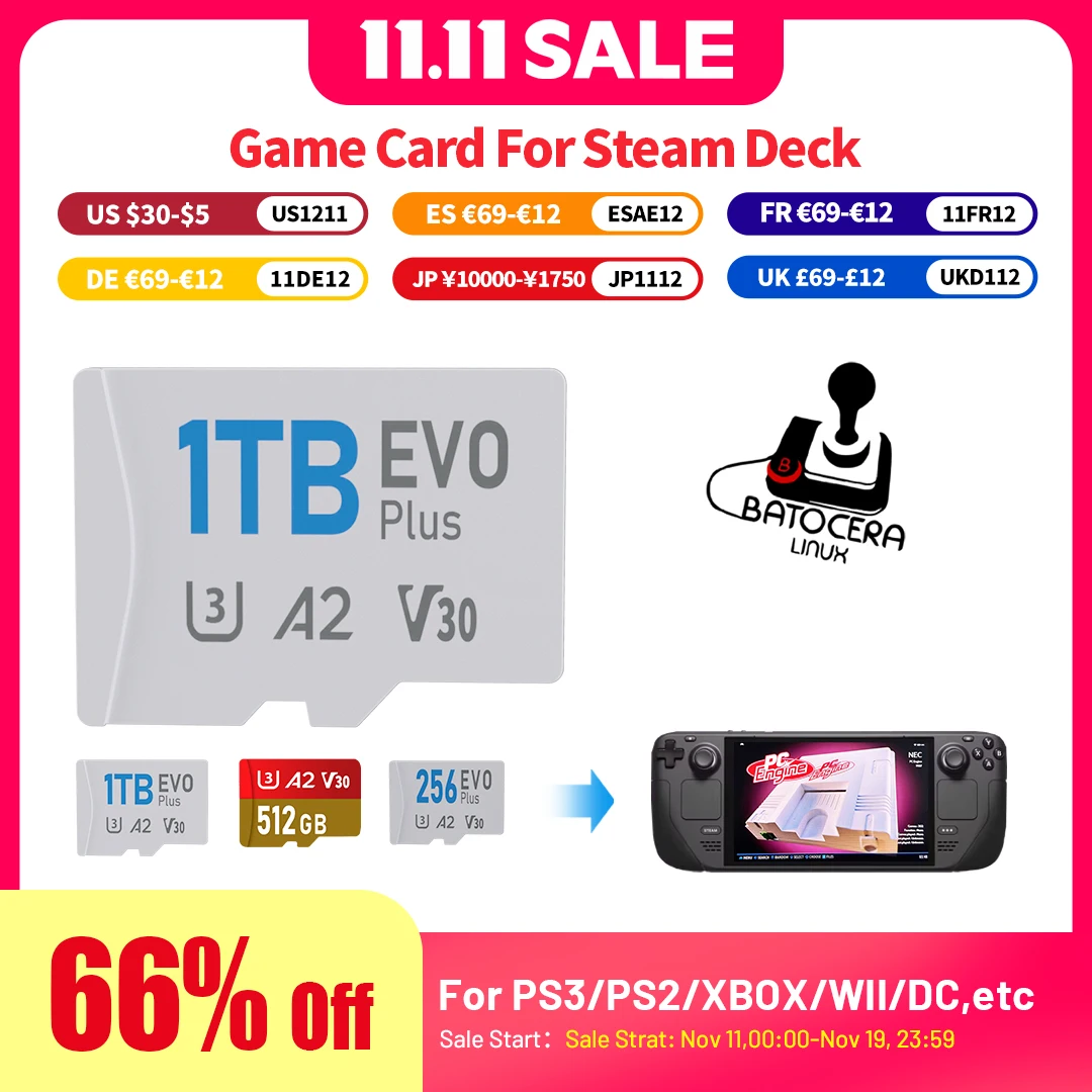 1T/512G/256G การ์ดเกมสําหรับ Steam Deck Batocera.linux 40 90 + Emulators 40000 เกมการ์ดหน่วยความจําสําหรับ PS3/PS2/PSP/XBOX/WII/SS/DC