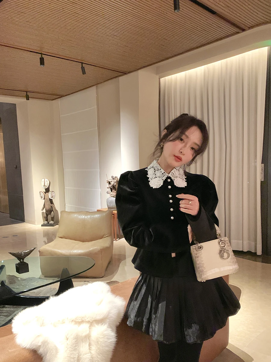 

Высококачественный бархатный двухсторонний кружевной воротник Miss Autumn Court Sve Velvet Jaet Color Fastn Bubble Sve Полиэфирное волокно