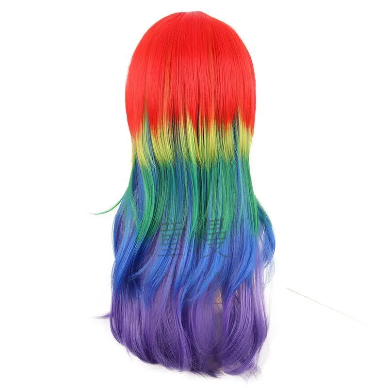 Tongman cosWig60CMAnime أحمر برتقالي أصفر أخضر قوس قزح اللون بلدي ليتل المهر المهر قوس قزح شعر مستعار #4