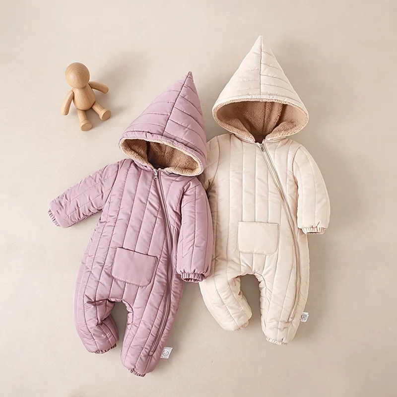 0-3 Years Old Infants and Toddlers Jumpsuits, Winter Velvet and Thickened Outdoor Cotton Clothes, baby Cute Warm Clothes