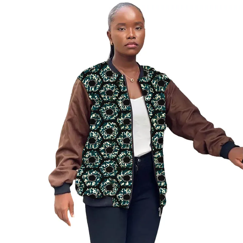 

Patchwork Women Jackets African Couture Brown Short Coat Female Ankara Outfit Tailored Trendy Baseball Jacket