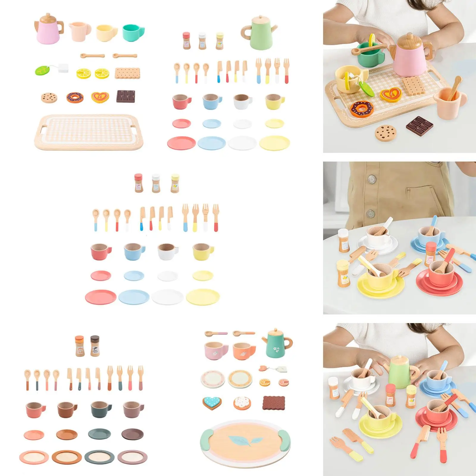 مجموعة لعب الشاي الخشبية للأطفال مع فناجين الشاي وأدوات المطبخ للأعمار من 2 إلى 6 سنوات