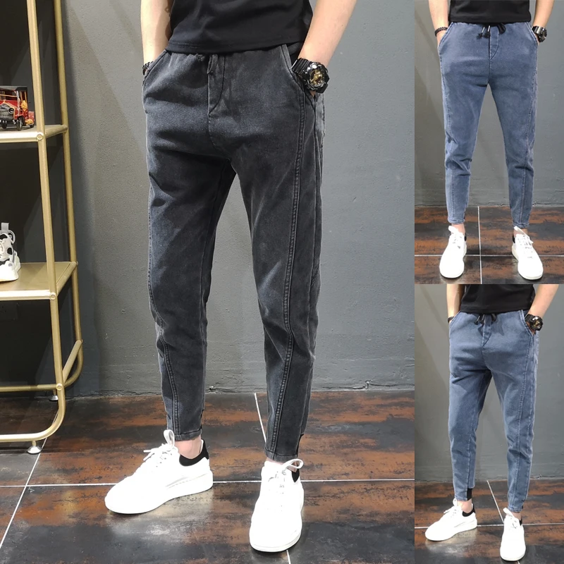 

Spring Summer Casual Harlan Pants Men's Color Cuffed Denim Jeans Youth Slim Fit Trendy Jeans Teenager Casual Wear