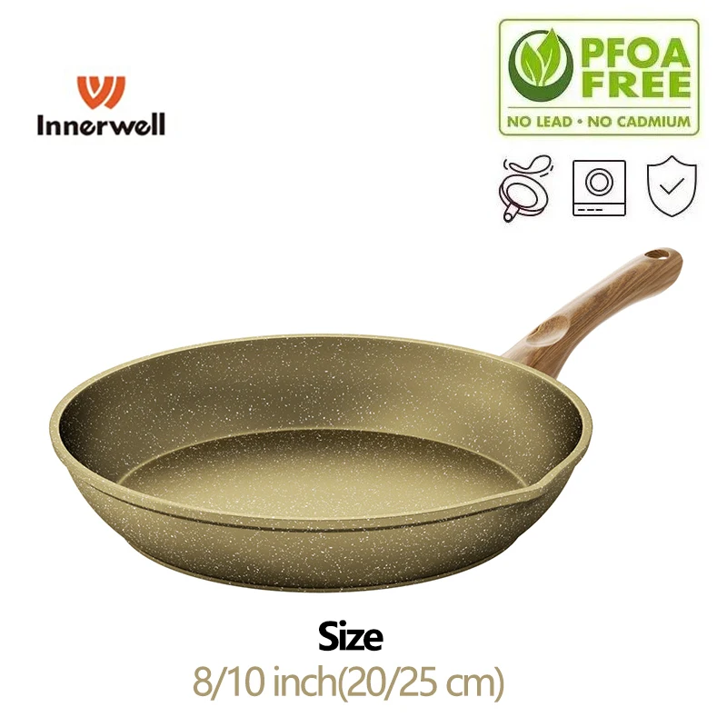 

Innerwell Kitchen Frying Pan Anti-scald Handle Nonstick Nontoxic Skillets Breakfast Steak Fried Egg Cookware Gourmet Cooking Pot