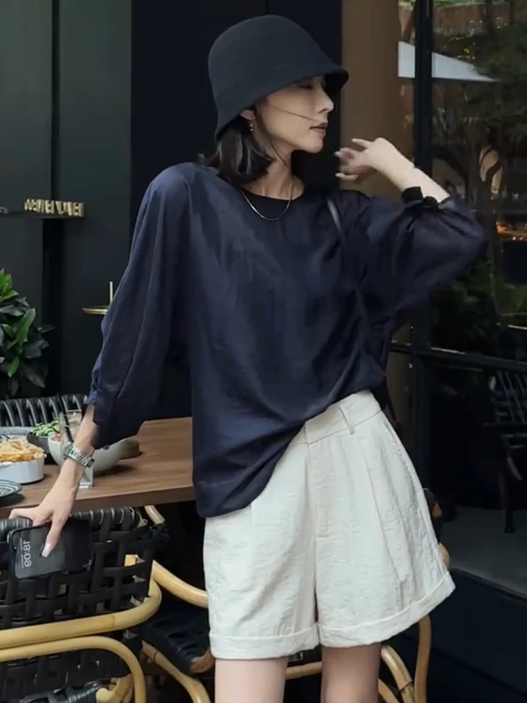 

Летний повседневный топ с эффектом похудения irt Seven-Quarter Sve Color Sli Commute Design Pure Color Leisure Faion Top