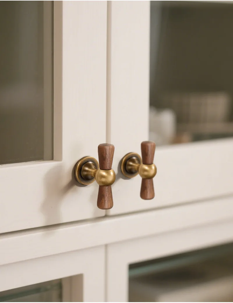 Walnuss- & Messing-Schranktürgriff in Antikbronze/Griff für Schrank/Schublade S Retro Einloch-Kleiderschrank-Türknauf Möbelgriff – Detail 5