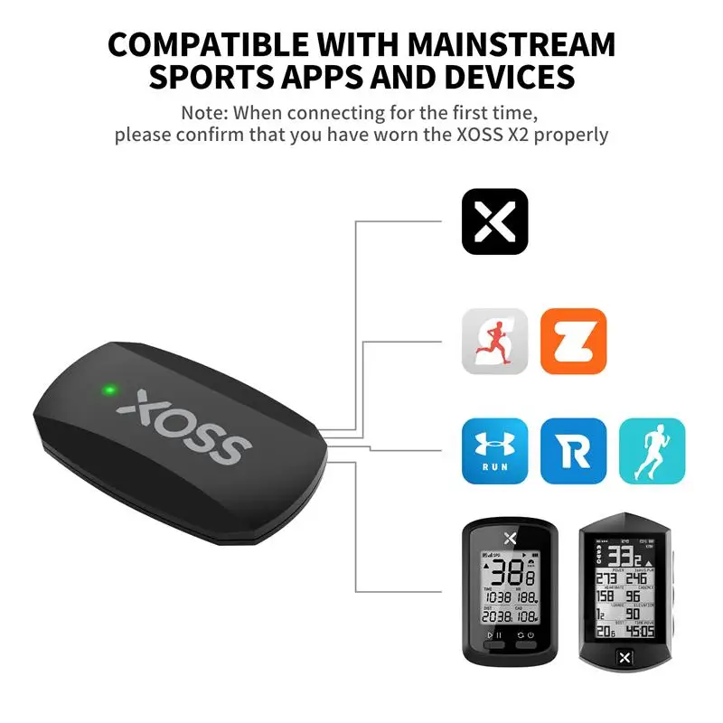 Xoss Vortex Velocidade Cadência Sensor, Correia no peito, Monitor de Freqüência Cardíaca para Ciclismo Estrada MTB, Bluetooth ANT +, Acessórios para