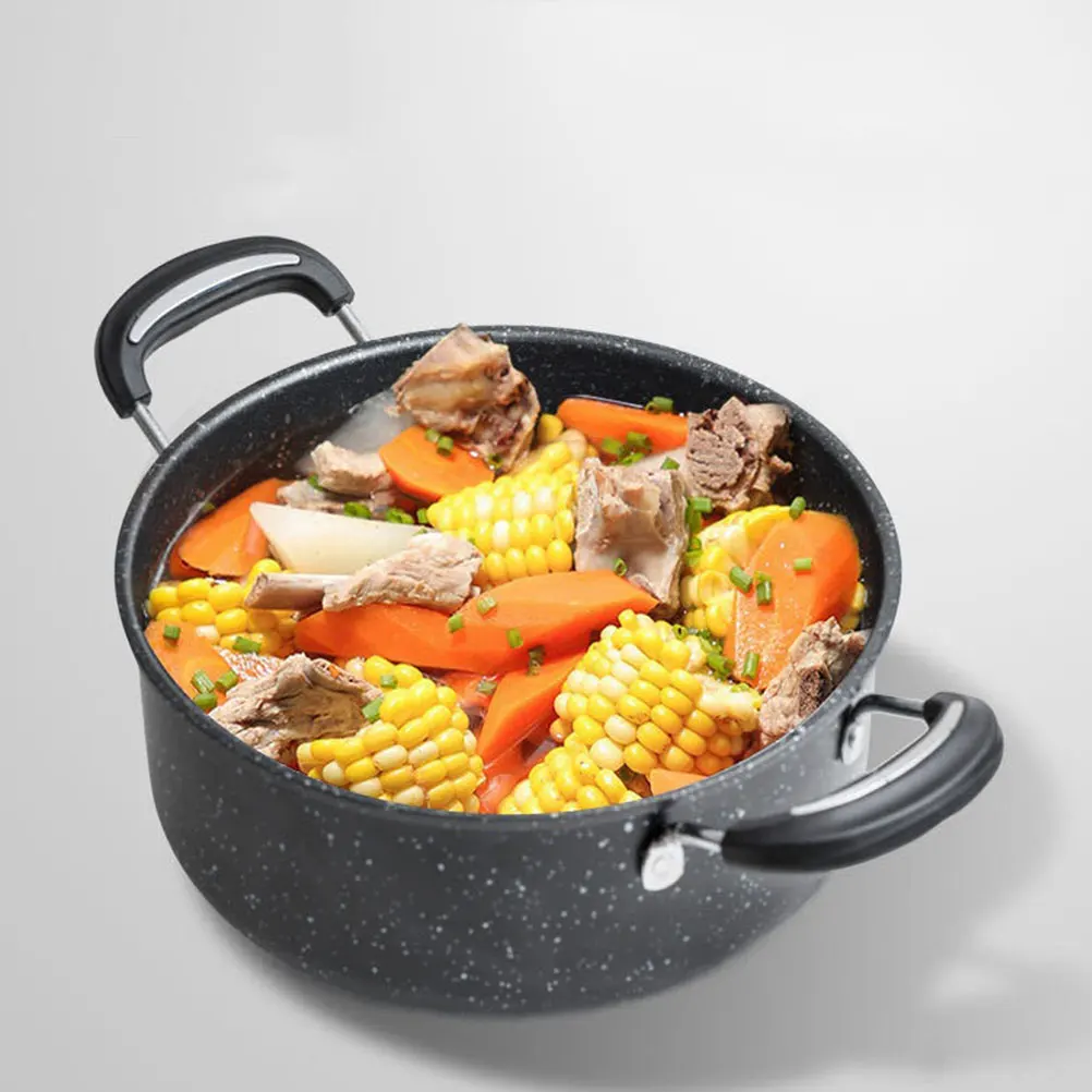 

Non-stick Soup Pot 22CM Lid Binaural Iron Cooker Easy Clean Anti-scald Handles Practical Kitchen Helper Steam Grid