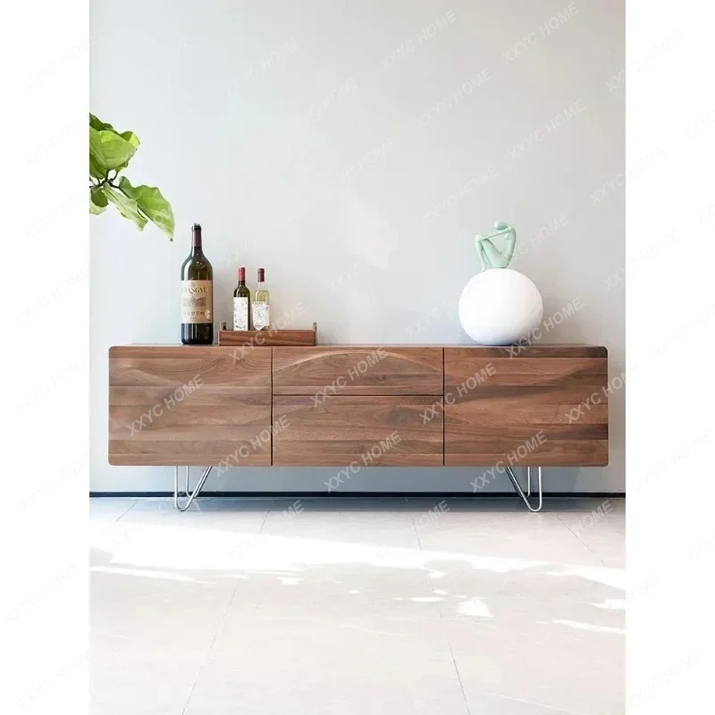 LNorth  Black Walnut Wood Sideboard Cabinet Solid Wood Living Room Wall Storage TV Bench for Bedroom