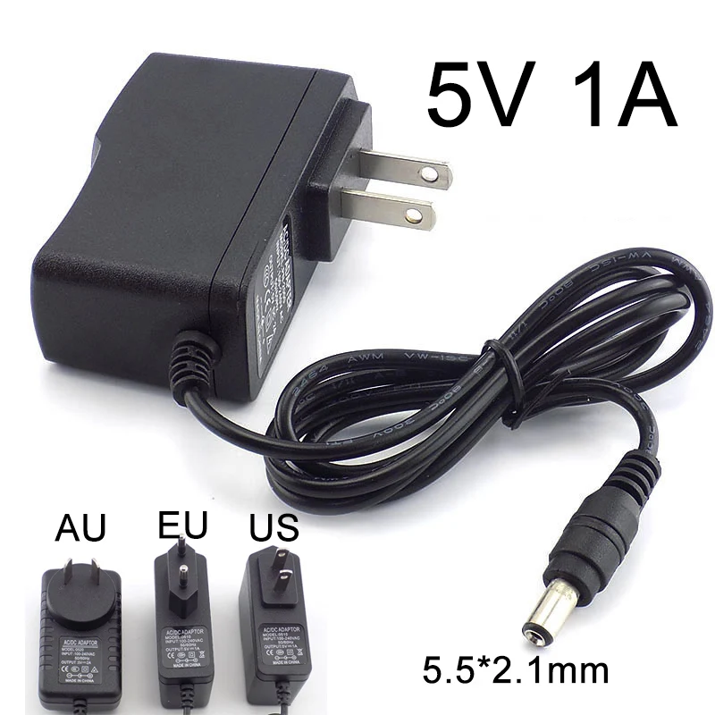 

DC 5V 1A Power Adapter Supply AC to DC 100V-240V Converter Charger 1000mAh 5.5mm x 2.1mm US EU Plug for LED Strip CCTV Camer