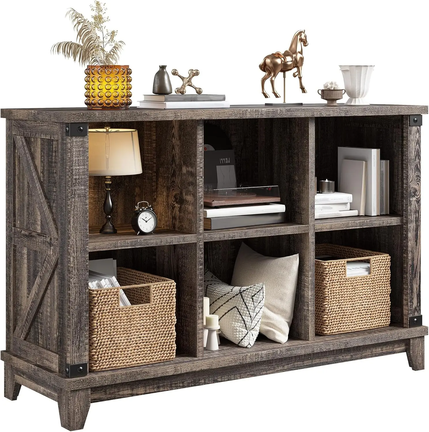 

6 Cube Storage Organizer And Shelves, Bookshelf With Storage, Cube Storage Shelf For Home And Bedroom,Black Oak