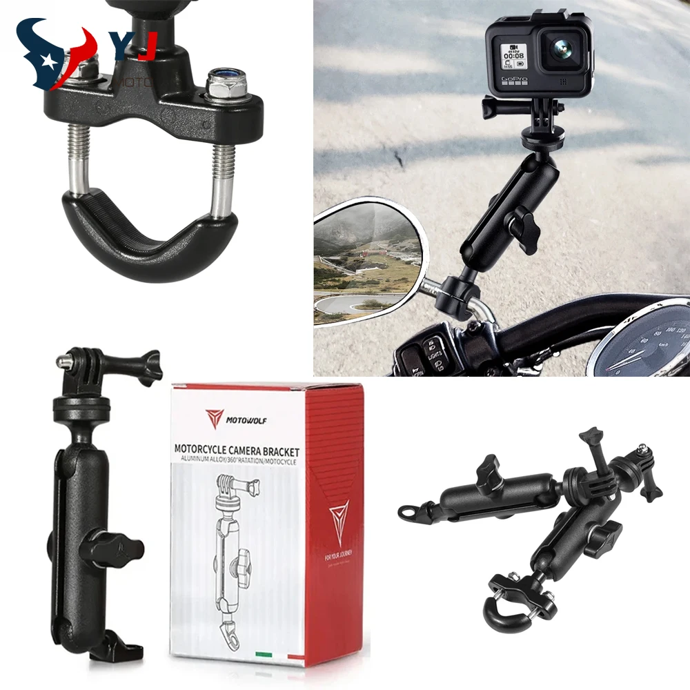 Metal Motorcycle Bicycle Camera Holder Handlebar Mirror Mount Bike Bracket for GoPro Hero DJI Phone Action Camera Accessories