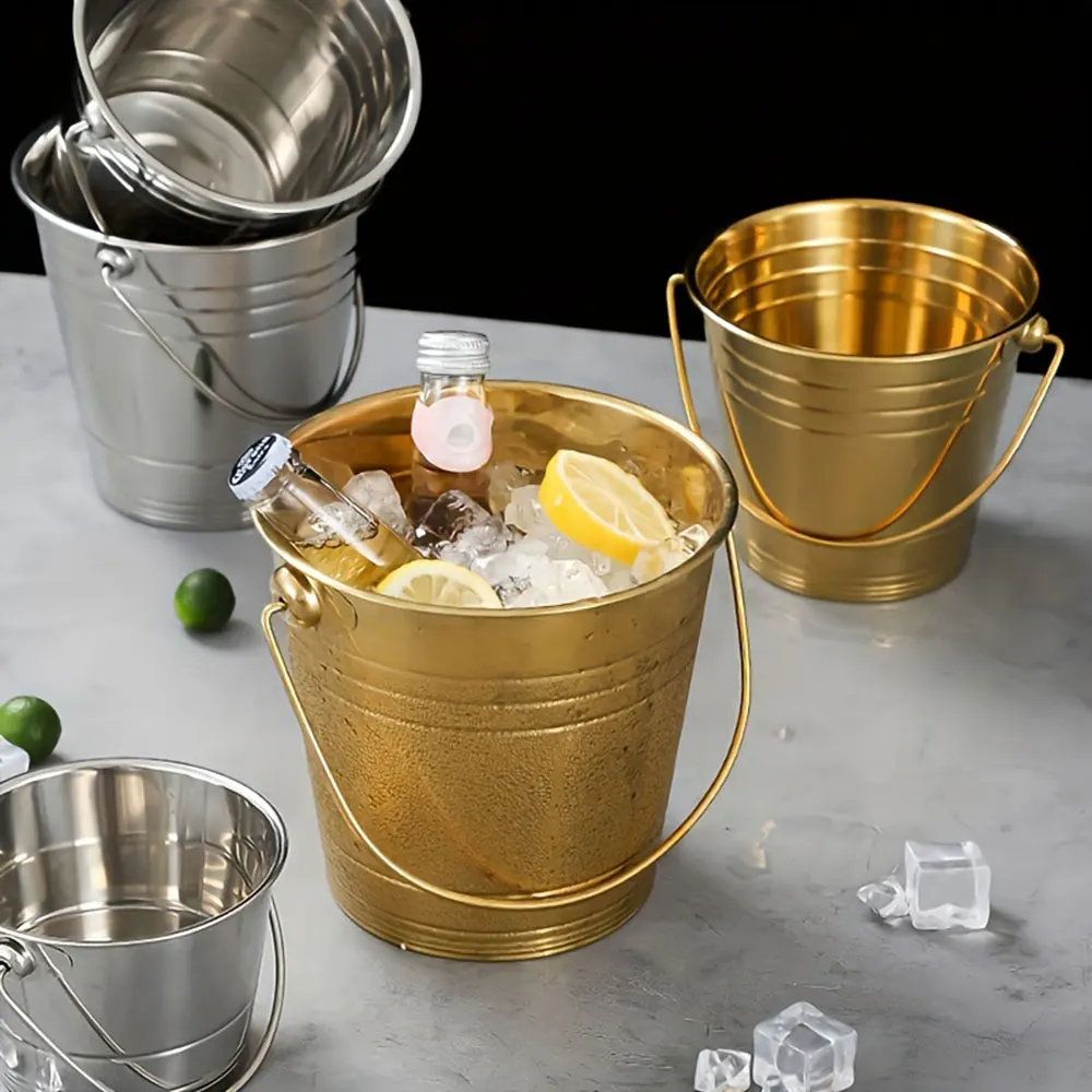 Cubo de hielo de mano de acero inoxidable grueso, cubo de cerveza, bar, KTV, cubo de partículas de hielo, cubo de vino tinto, fiesta, champán, 1 ud.