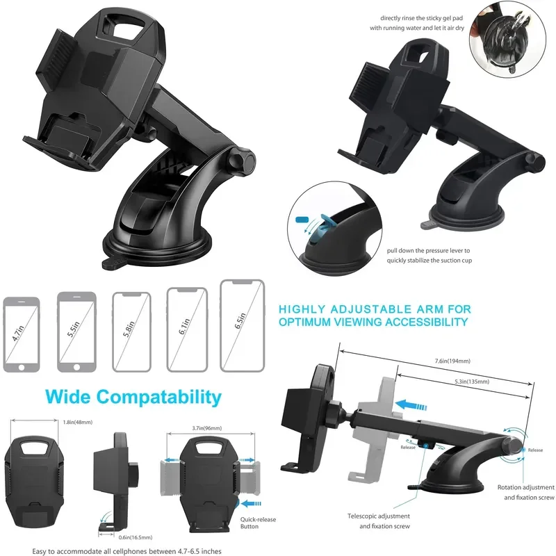 Universal Car Phone Holder Non Magnetic GPS Mount Stand Compatible with iPhone Xiaomi Samsung Smartphones Dashboard