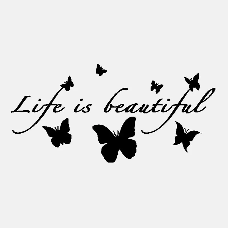 

Car Sticker Life Is Beautiful Butterfly Beautiful PVC Car Decoration Sticker Waterproof Cover Scratch Black/white, 18cm*9cm