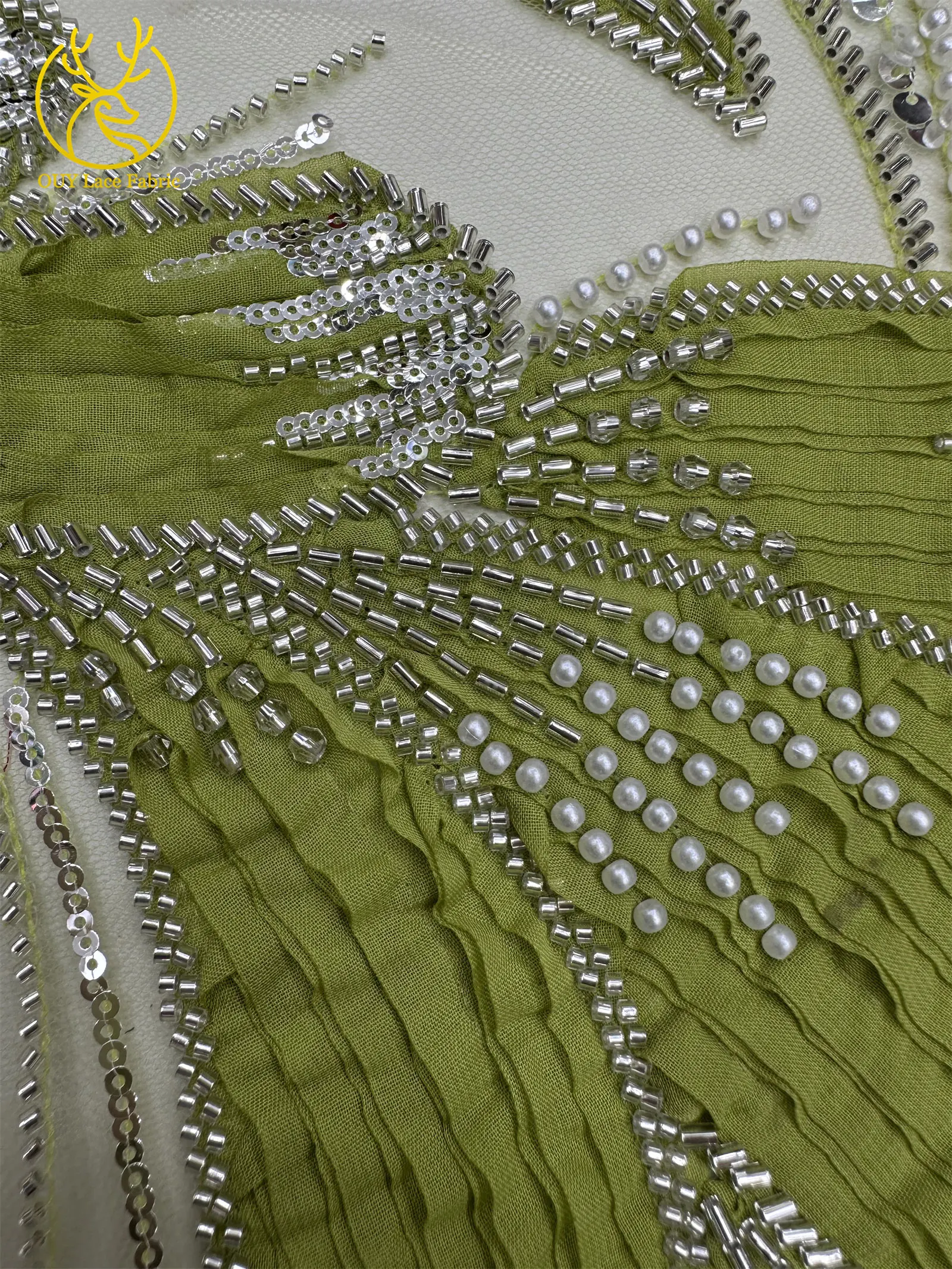 Newest African Nigerian Beaded Lace Fabric 2025 High Quality French Sequin Tulle Lace Fabric for Wedding Dress Sewing 5 yards