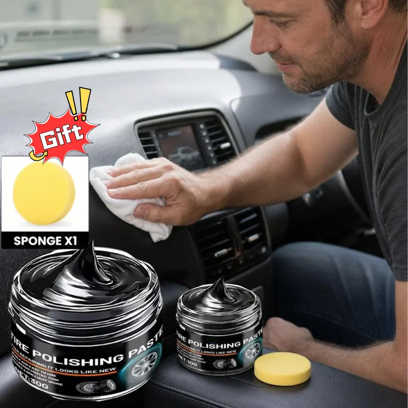 Long Lasting Tire Shine Polishing Paste Waterproof Anti Cracking Car Wheel Gloss Coating Maintenance Paste With Sponge 30/50G