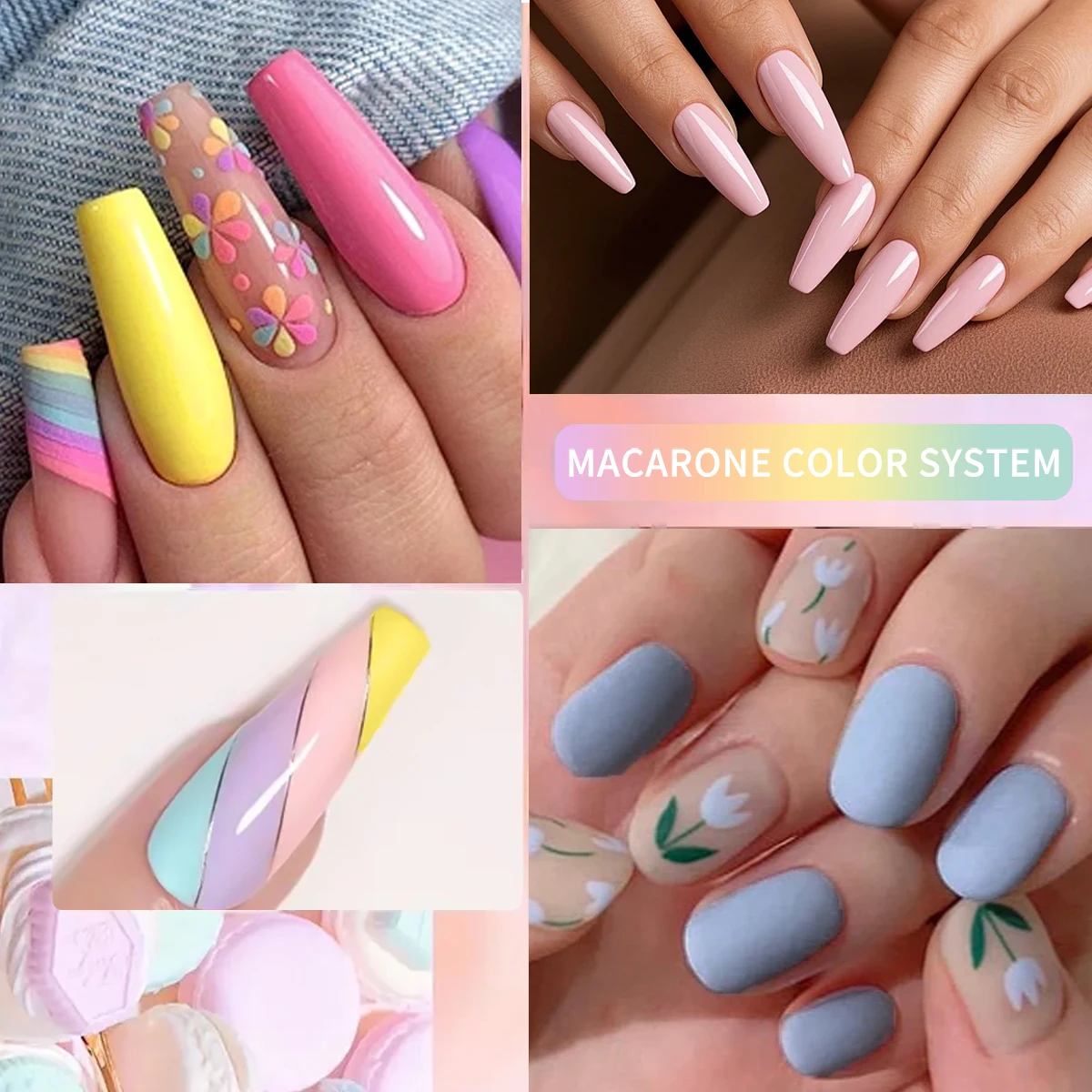 Juego de esmalte de uñas en gel macarrón de 12 piezas, con colores dulces vibrantes, acabado brillante y sin alcohol.