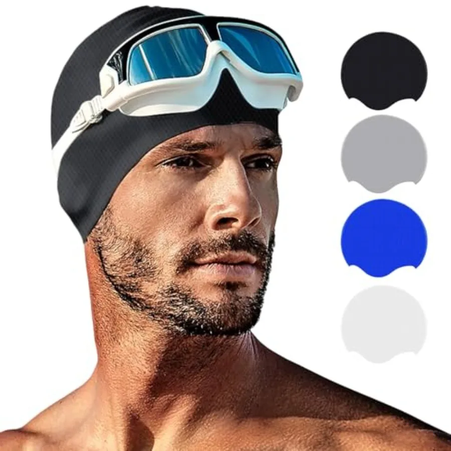

Silicone Swim Cap for Long Hair, Swimming Cap for Women Men Teenagers, Stereoscopic Pattern Bathing Cap Ideal for Curly Short M