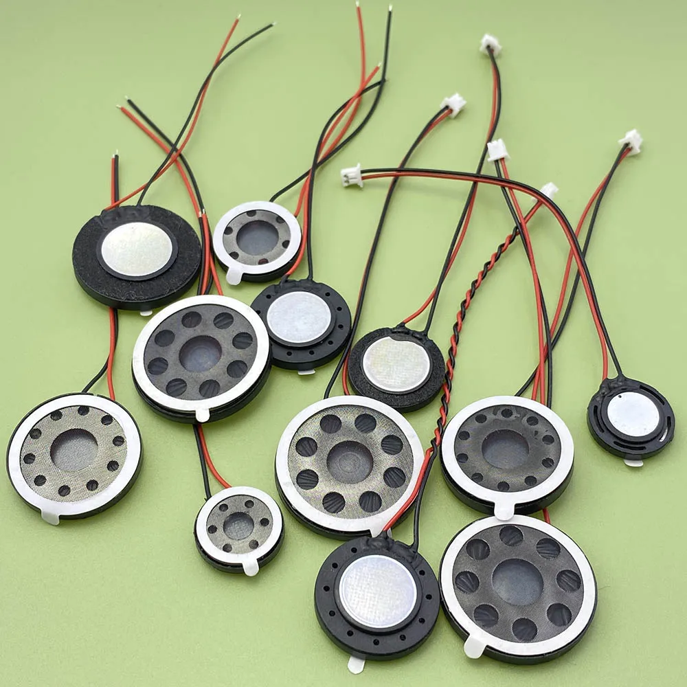 ワイヤーと端子プラグ付きの小型有線円形スピーカー,直径15mm, 18mm, 20mm, 23mm, 25mm, 26mm,8Ω,1w-2p