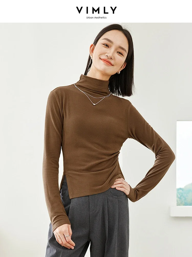 Vivly 2023 inverno dolcevita caldo t-shirt donna manica lunga Top alta Strecth Slim Split pullover Casaul Basic Tshirt M5292