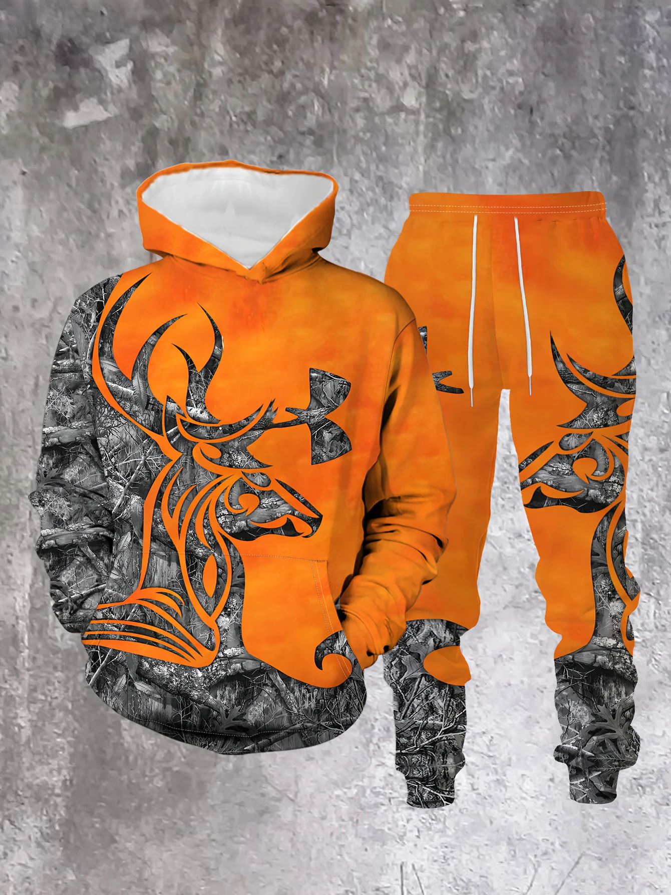 جديد وصول عارضة الشتاء الخريف الغزلان 3D مطبوعة هوديي وسراويل مجموعة رياضية 2 قطعة مجموعة ملابس رياضية الرجال الملابس البدلة