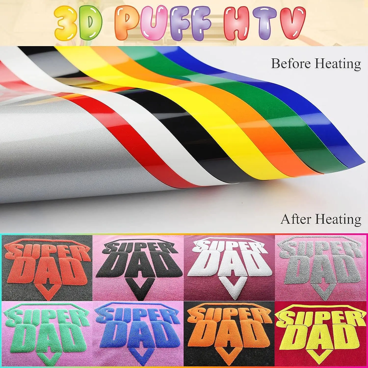 1 pz 25x30.5 CM 3D Puff trasferimento di calore macchina della pressa del vinile ferro su t-shirt personalizzata facile da tagliare erbaccia HTV