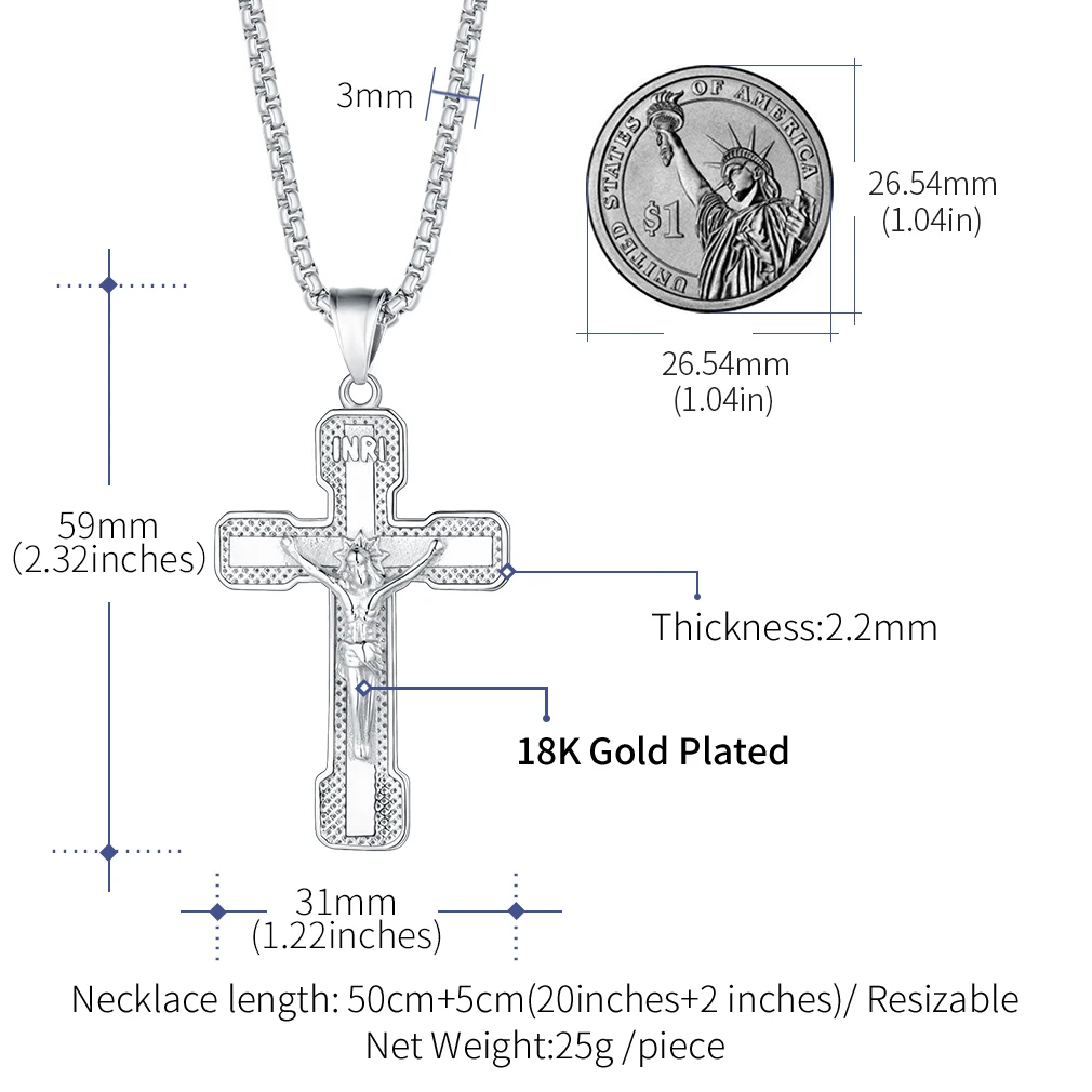 U7 Vintage Style Crucifix Jesus Cross Pendant Necklaces Box Link Wood Beads Chain Retro Catholic Church Religious Unisex Jewelry