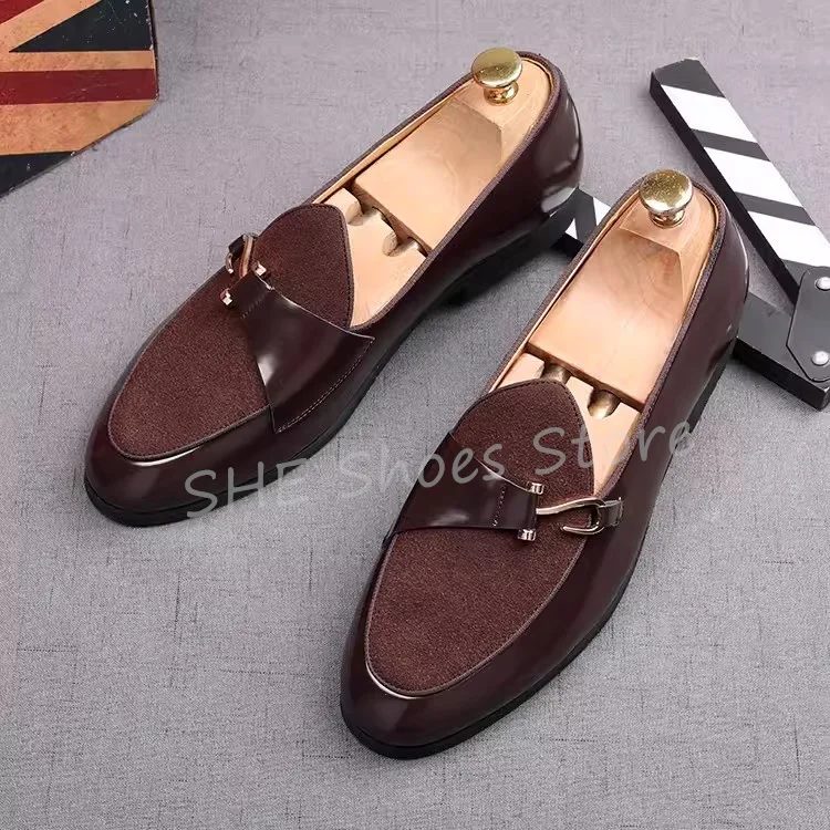 Luxury Handmade Men Casual Penny Loafers Fashion Belt Buckle Splicing Shallow Slip-On Flats Male Driving Dress Shoes