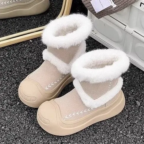 

Women's snow boots new winter style, fleece-lined, thickened, warm cotton shoes, thick-soled, non-slip, heavy cotton boots