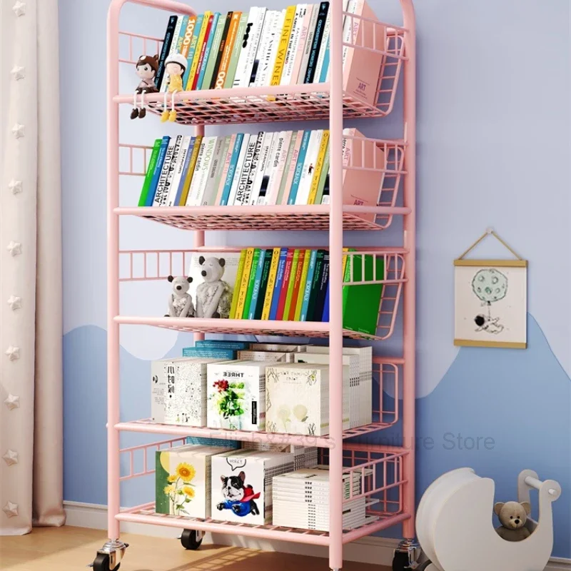 

Movable Bookshelf Floor Shelf Picture Book Shelf Simple Children's Bookcase Iron Multi-layer Storage Rack Home Furniture WKBS