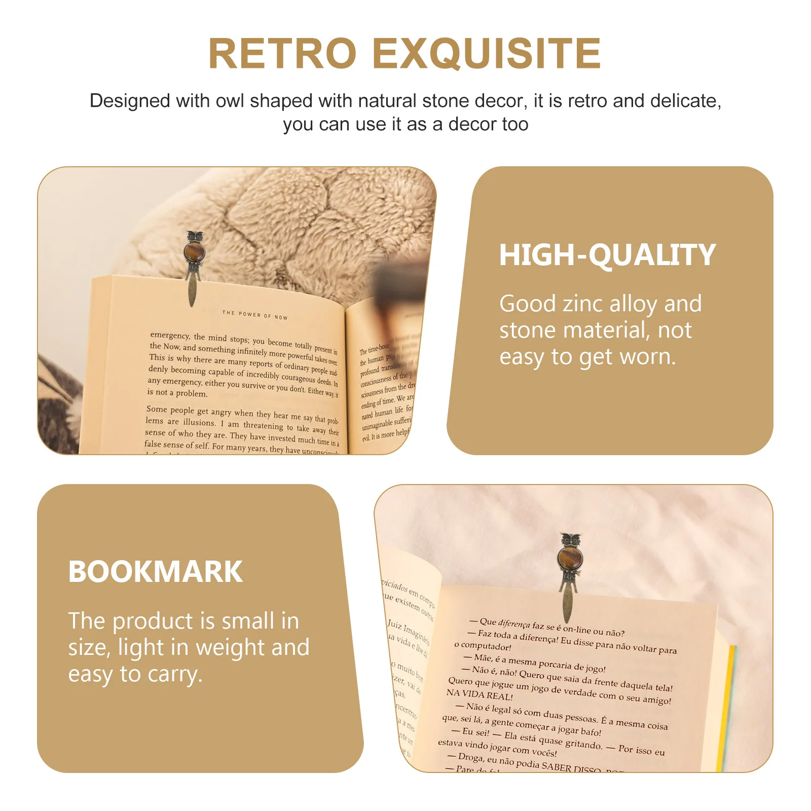 Retro Owl Zinc Alloy Bookmark Natural Stone Page Marker Student Stationery Office Decor Gift For Teachers