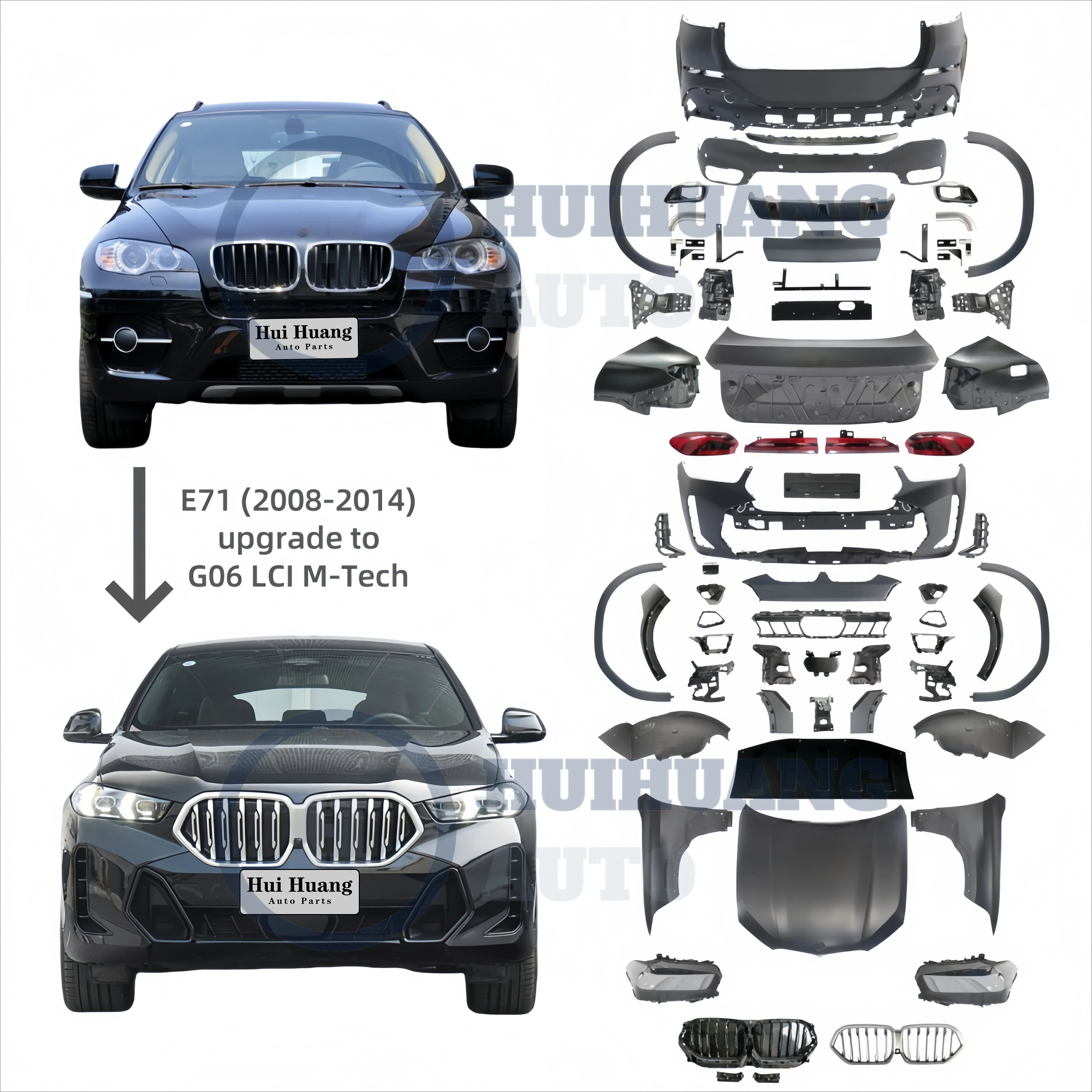 New Arrival for  X6 E71 2008-2014 Update to G06 LCI M-Tech Style Bodykit Bumper and Headlight Car Bumpers PP Material