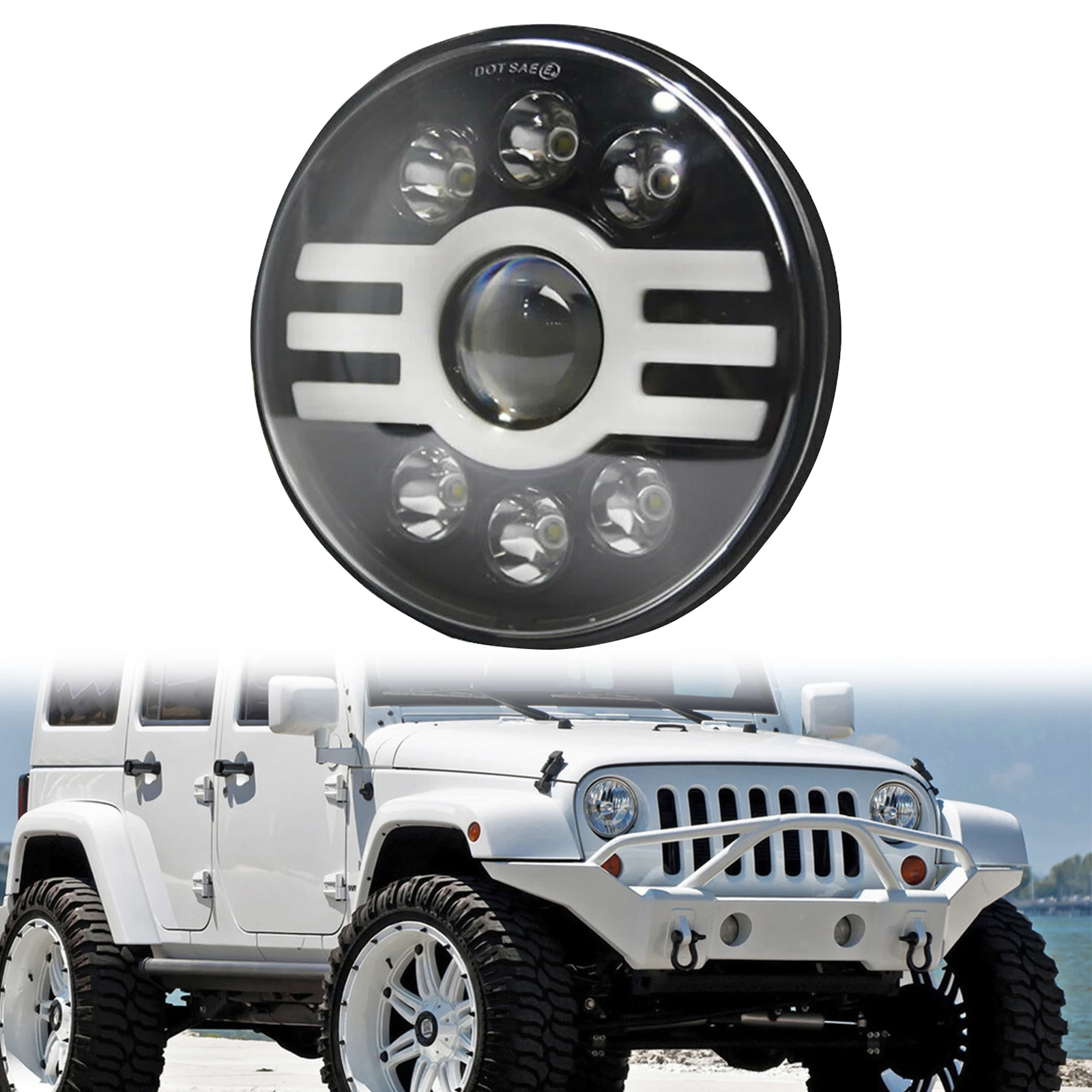 سيارة LED ضوء مستدير 7in قطر 500 واط 6 الخرز سبائك الألومنيوم جولة LED سيارة ضوء سيارة LED ضوء دائري جولة LED سيارة الخفيفة
