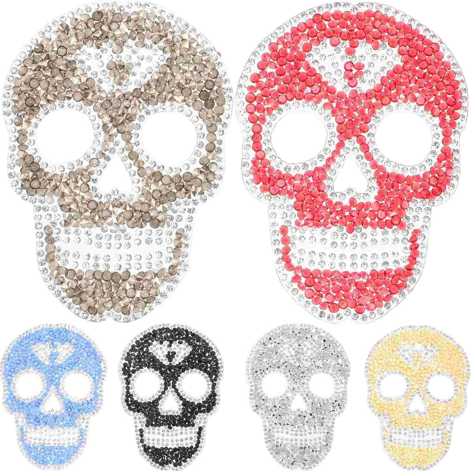 6 Pcs Skull Design Patches Personalized Hot Diamond Sticker Clothing Embroidered Decorative Hat