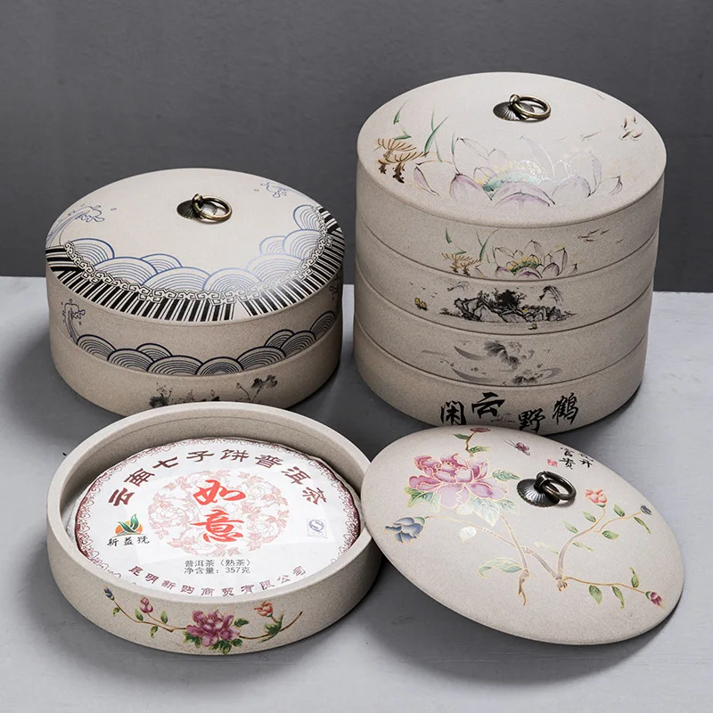 Pu'er Tea Cake Pot  Pot Ceramic  Storage Pot Storage Tank Storage Box Wake Up  Box with Lid Coffee Table Decoration