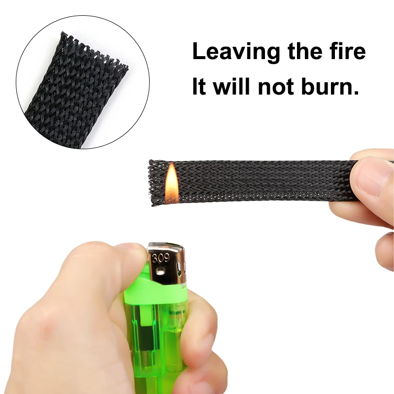 Flame Retardant PET Expandable Braided Sleeves 2-40mm Cable Wire Wrap Sheath Automotive Wiring Harness Computer Cable Management