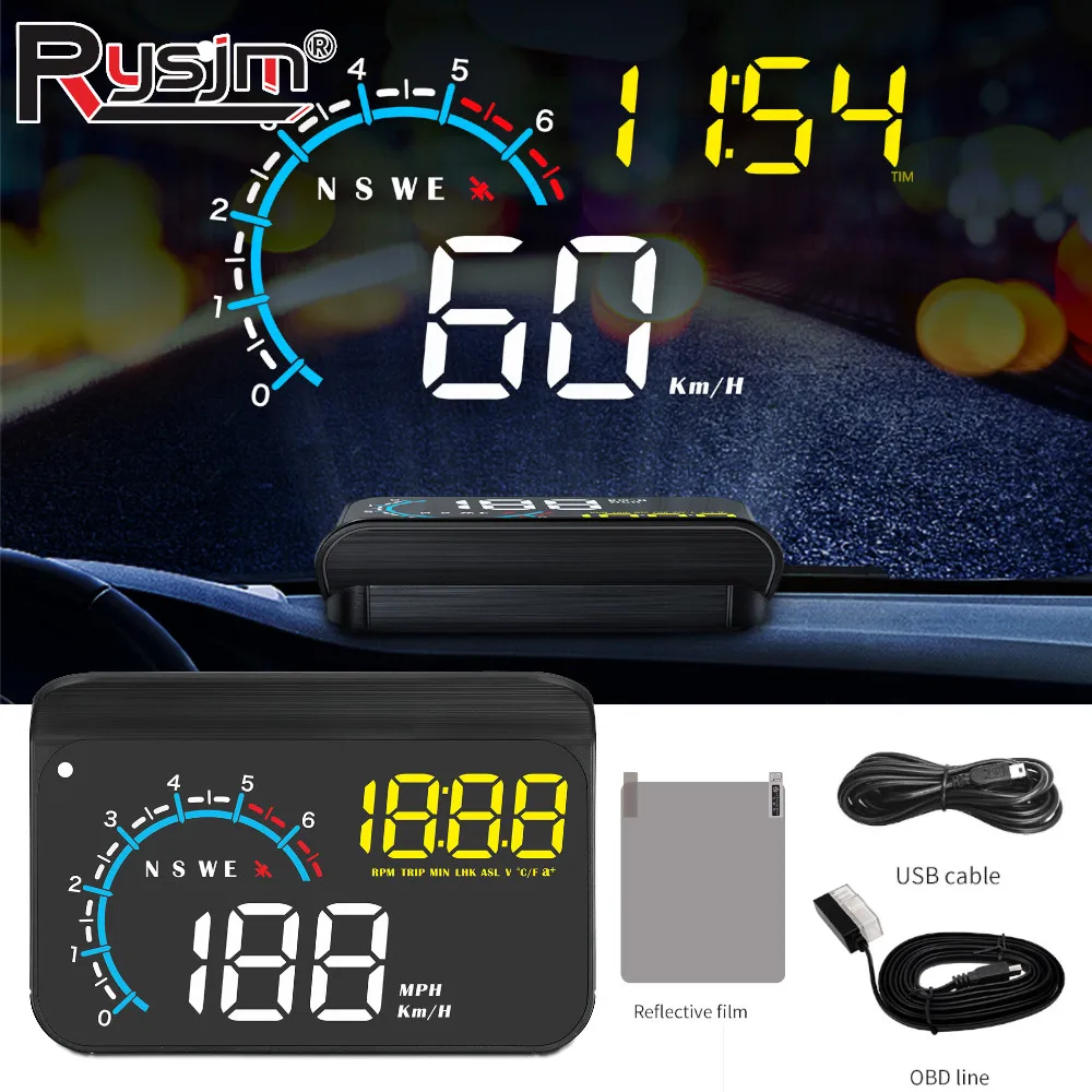 

M12 HUD Windshield Projector OBD+GPS Car Head Up Display Speedometer Reflective Water temp RPM Voltage Security Automatic Alarm