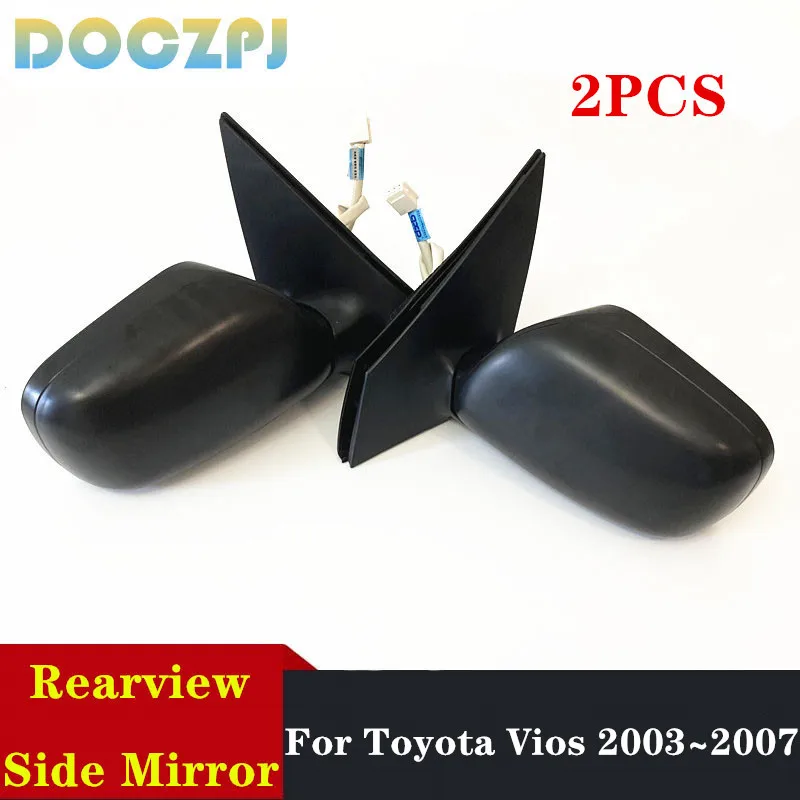 2PCS Left and Right Car Exterior Side Door Mirror Assy For Toyota Vios 2003 2004 2005 2006 2007 3PINS Base Color